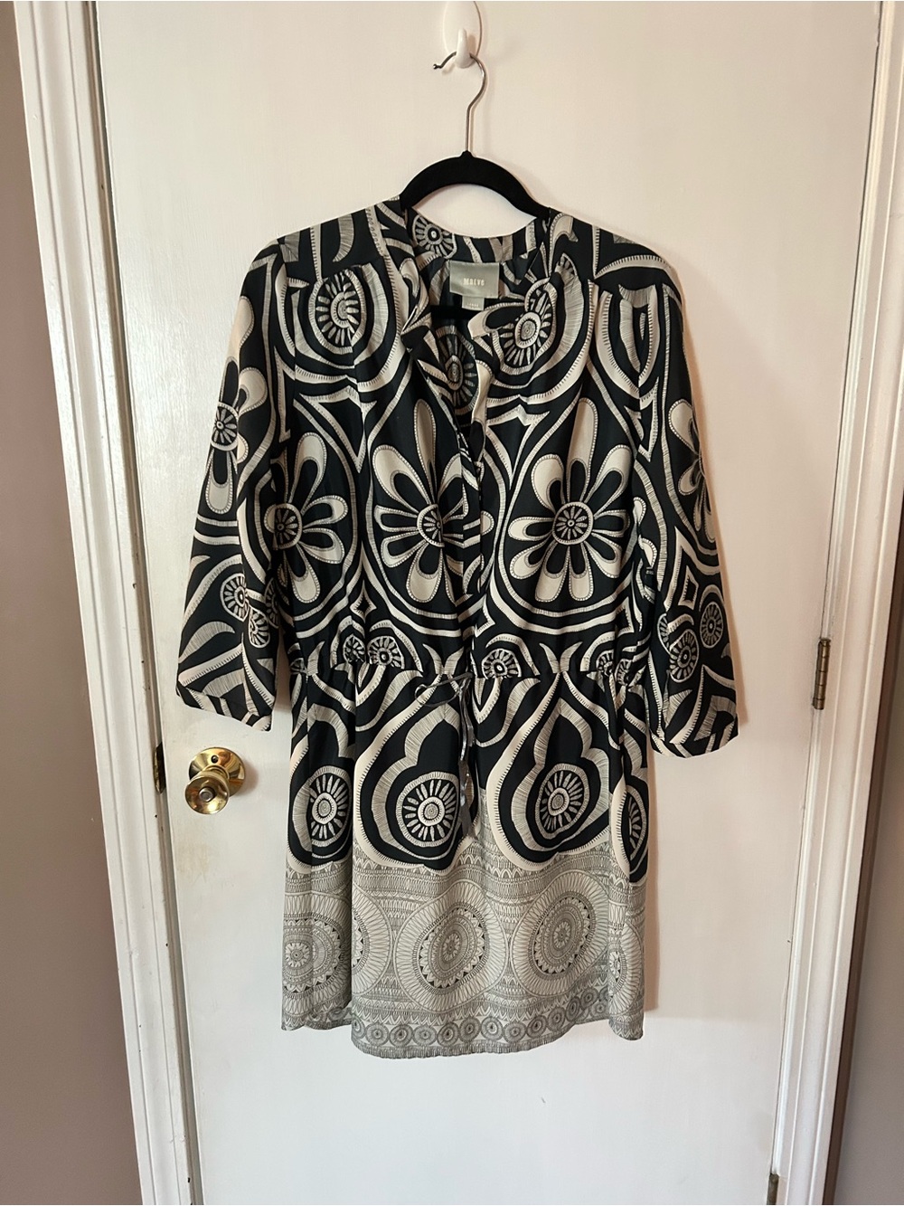 Anthropologie Maeve Black and Cream Floral Midi Dress